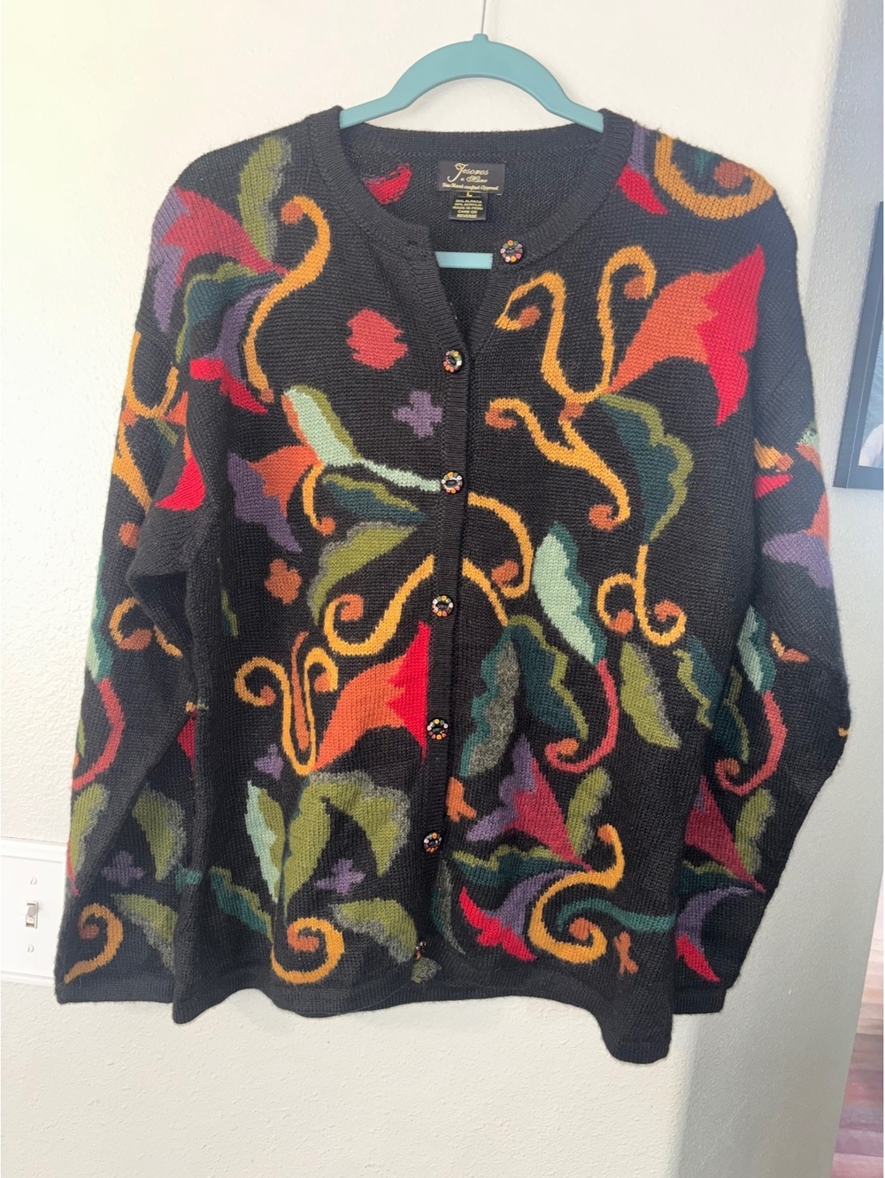 Tesoros a Mano Alpaca Blend Abstract Floral Cardigan Knit Sweater Women's Size L